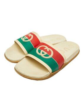 Gucci Interlocking Slide Sandals Shower Beige Green Red Rubber